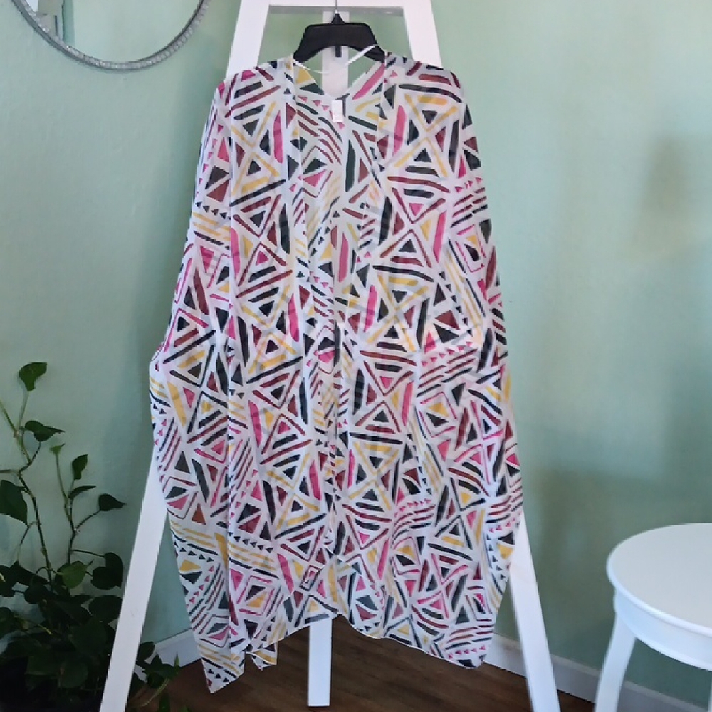 C Asymmetrical Skirt with Pink, Yellow, and Black Geometric Design